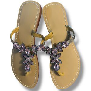 Hinyyrin Rhinestone Sandals Bohemian‎ Bling Gem Beach Wedding Pink 7.5